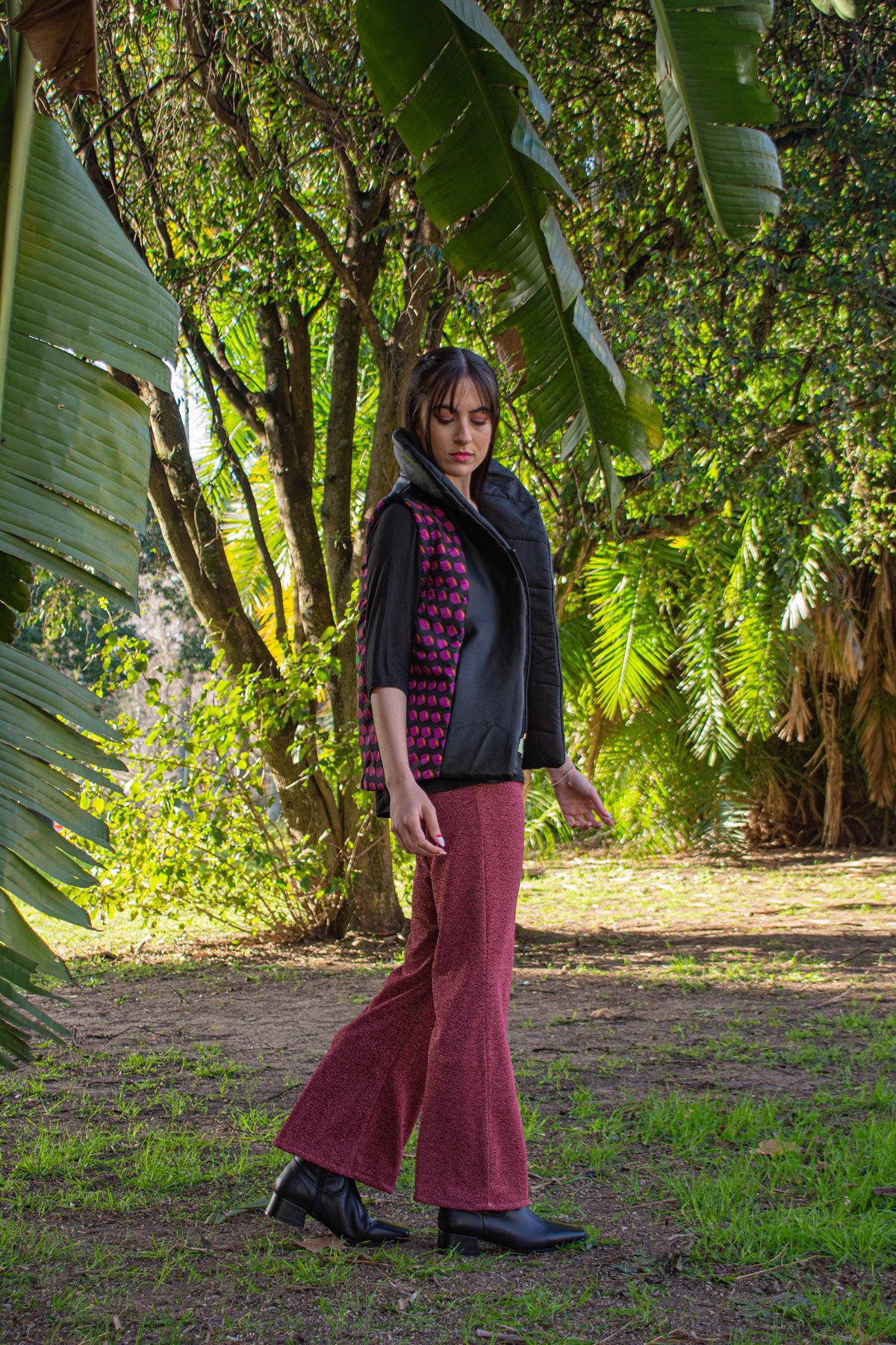 pantalón fucsia lurex. Ana Basanta