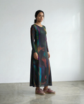 Vestido jersey estampado Corteza Ana Basanta diseño de autor uruguayo. perfil